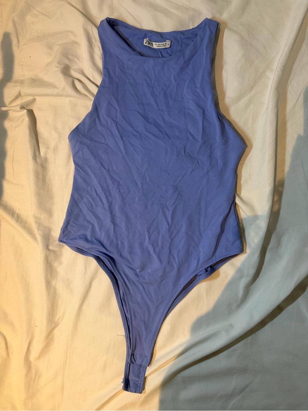 Zara Lavender-Blue High-Neck One-Piece Bodysuit